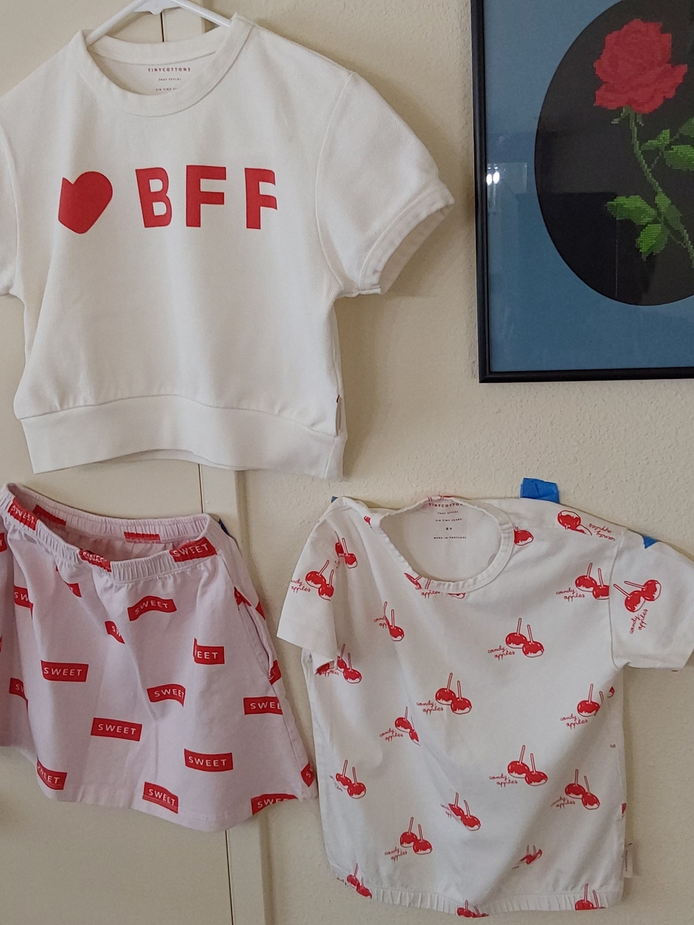 Kids Three-Piece BFF Matching Set in White & Red